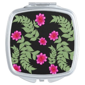 Pink Flowers in a black , background Compact Mirror