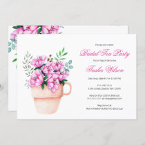 Pink Flowers in a Teacup Bridal Shower Tea Party Invitation