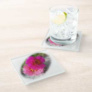Pink flowers in the sun glass coaster