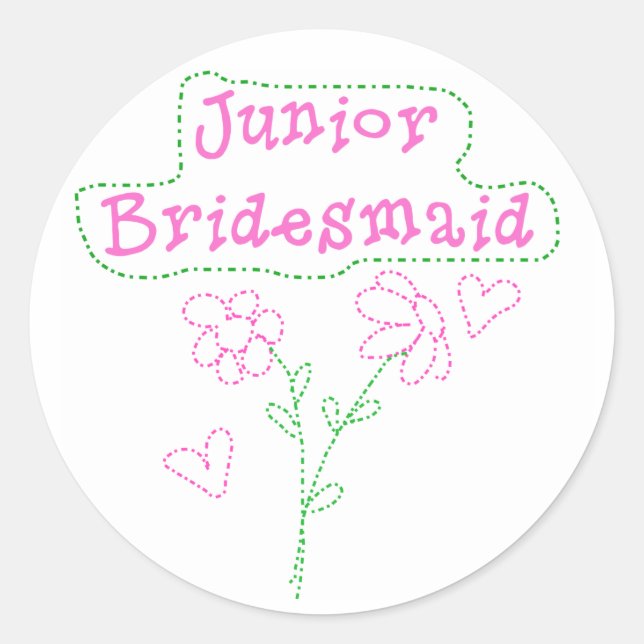 Pink Flowers Junior Bridesmaid Classic Round Sticker (Front)