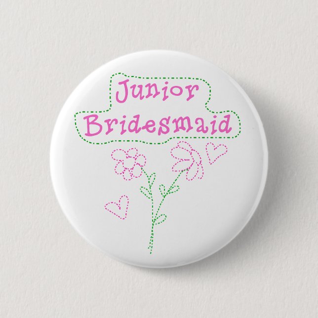 Pink Flowers Junior Bridesmaid Pinback Button (Front)