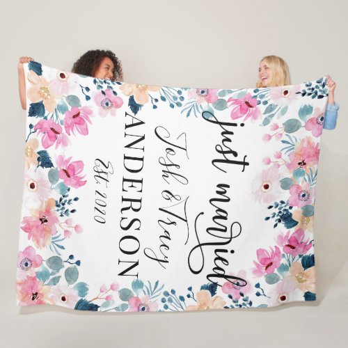 Pink Flowers Just married wedding honeymoon  Fleece Blanket