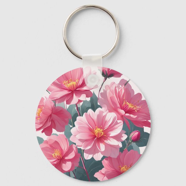 Pink Flowers Keychain (Front)