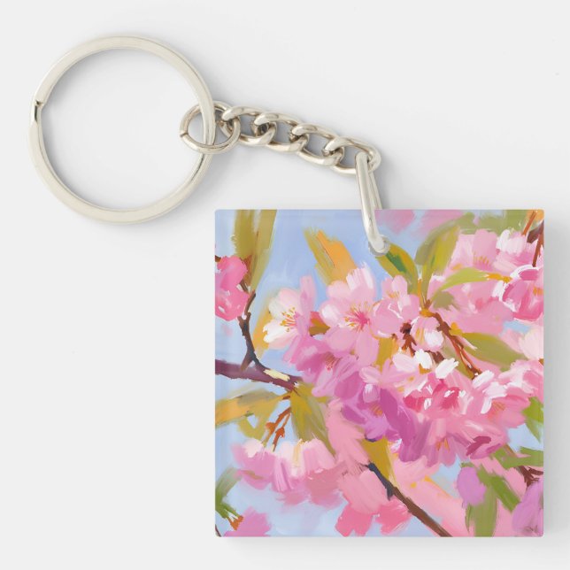 Pink Flowers Keychain (Front)