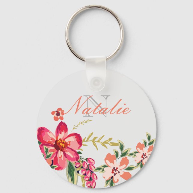 Pink Flowers Keychain (Front)
