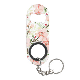 Pink flowers keychain bottle opener