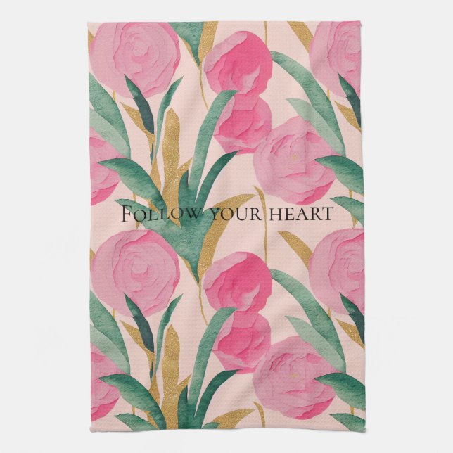 Pink Flowers Kitchen Towel (Vertical)