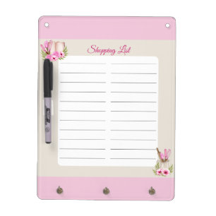 Pink Flowers Kitchen Utensils Shopping List Dry Erase Board