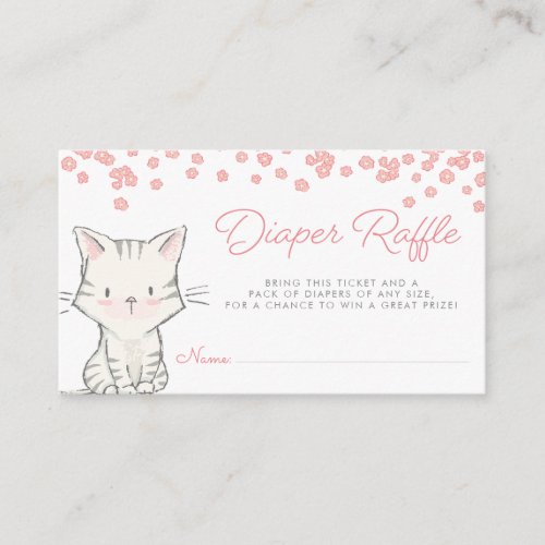 Pink Flowers Kitten Girl Baby Shower Diaper Raffle Enclosure Card