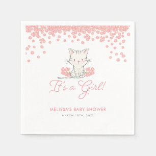 Pink Flowers Kitten Girl Baby Shower Napkins