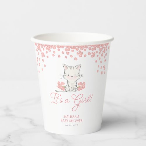 Pink Flowers Kitten Girl Baby Shower Paper Cups