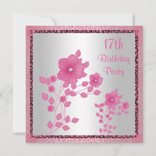 Pink Flowers & Lace 17th Birthday Party Invitation