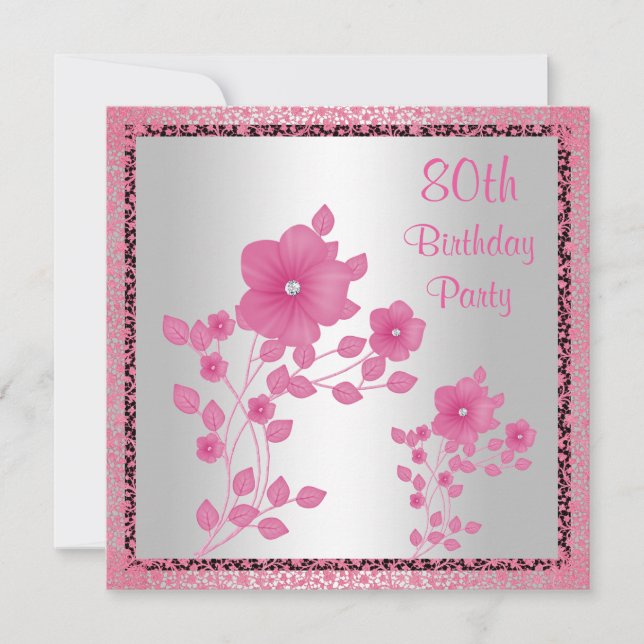 Pink Flowers & Lace 80th Birthday Party Invitation (Front)