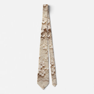 Pink Flowers Lace Look Neck Tie