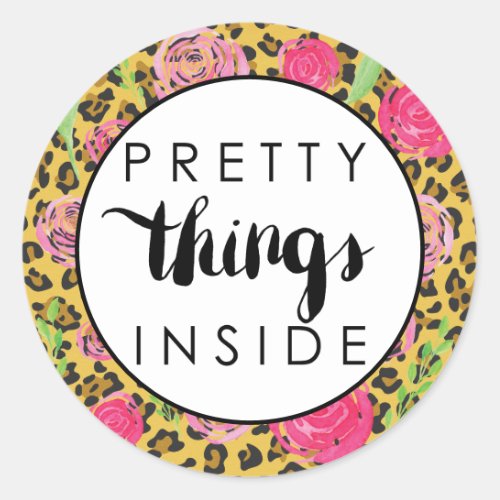 Pink Flowers Leopard Pretty Things Inside Classic Round Sticker