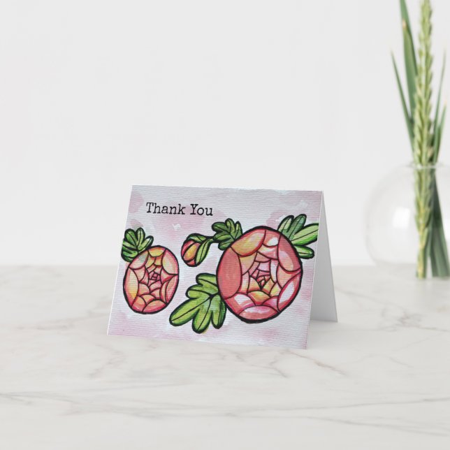 Pink Flowers                                       Letterpress Thank You Card (Front)