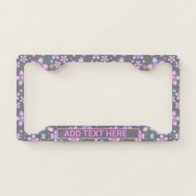 Pink Flowers License Plate Frame (Front)