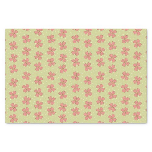 Pink Flowers Light Green Polka Dot Pretty Tissue Paper