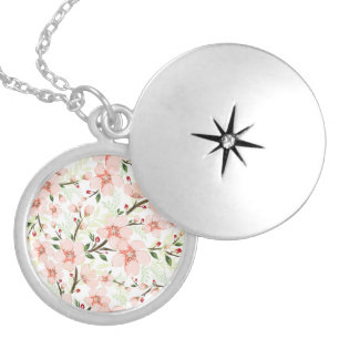 Pink flowers locket necklace