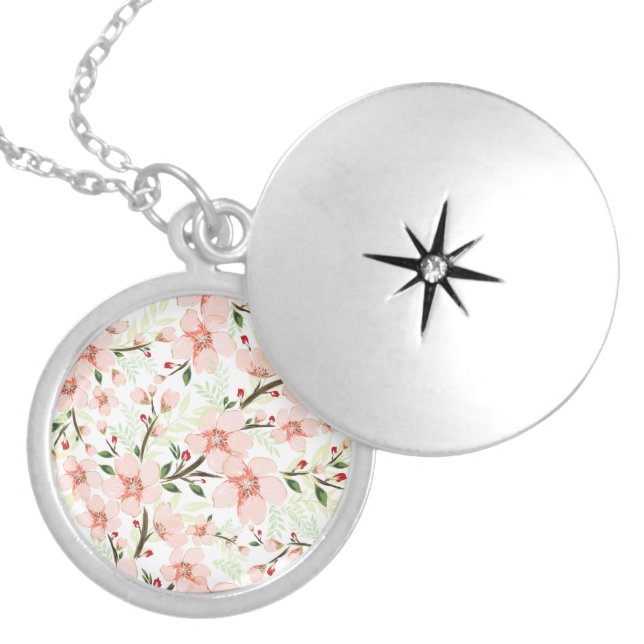 Pink flowers locket necklace (Front)