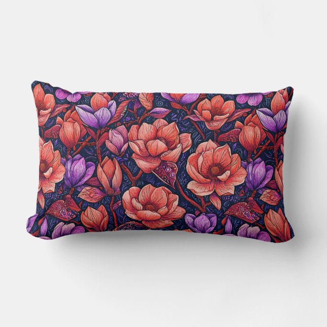 Pink Flowers Lumbar Pillow (Front)
