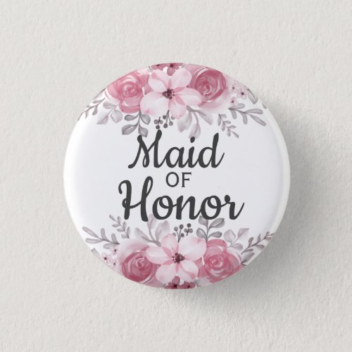 Pink Flowers maid of honor  Button