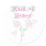 Pink Flowers Maid of Honor Classic Round Sticker