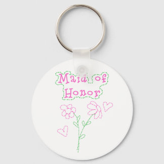 Pink Flowers Maid of Honor Keychain