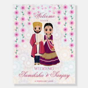 Pink flowers mandalas Indian couple illustration Foam Board