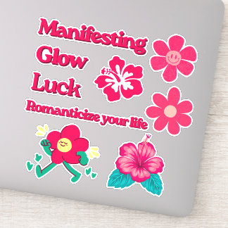 Pink Flowers Manifesting Luck Stickers