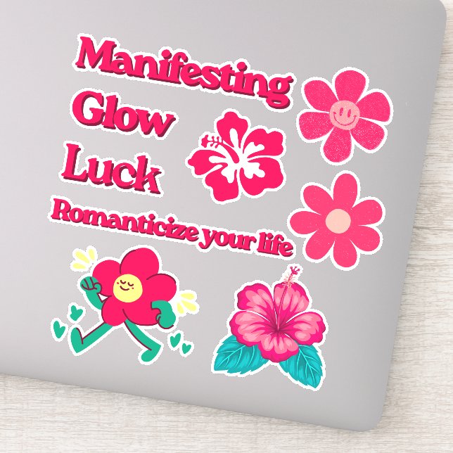 Pink Flowers Manifesting Luck Stickers (Detail)