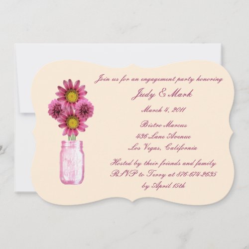 Pink Flowers Mason Jar Engagement Party Invitation