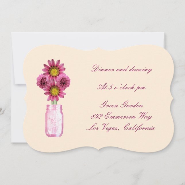 Pink Flowers Mason Jar Reception Card (Front)