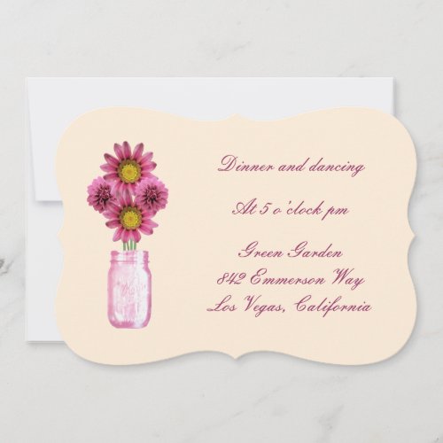 Pink Flowers Mason Jar Reception Card