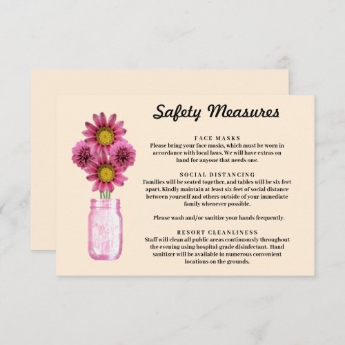 Pink Flowers Mason Jar Safety Measures Enclosure Card