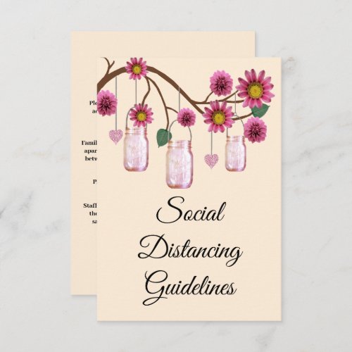 Pink Flowers Mason Jar Safety Measures Enclosure Card