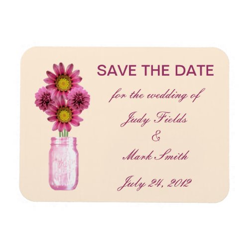 Pink Flowers Mason Jar Save The Date Magnet
