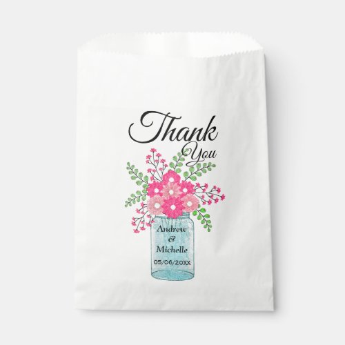 Pink Flowers Mason Jar Thank You Favor Bag