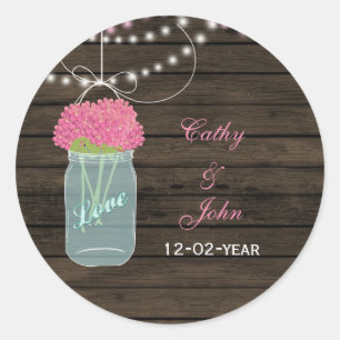 pink flowers mason jar wedding favor stickers