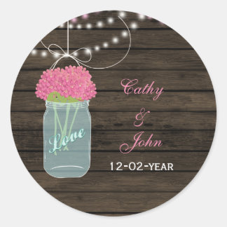 pink flowers mason jar wedding favor stickers
