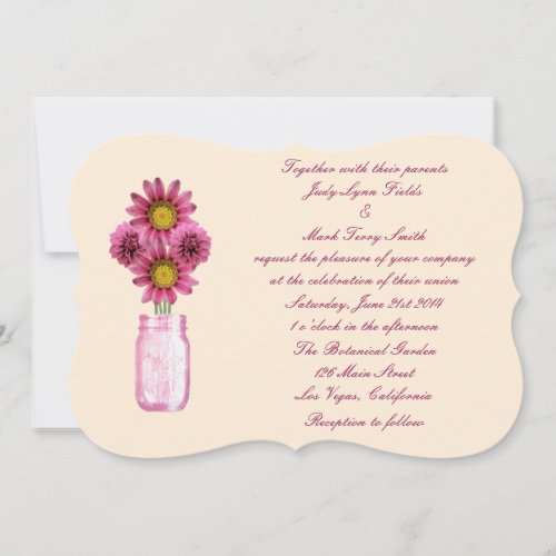 Pink Flowers Mason Jar Wedding Invitation