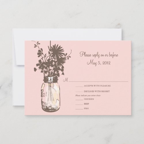 Pink Flowers  Mason Jar Wedding RSVP