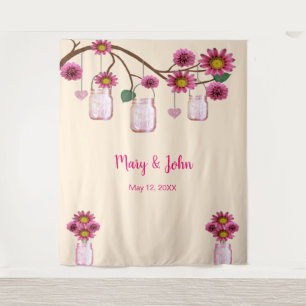 Pink Flowers Mason Jars Photo Backdrop