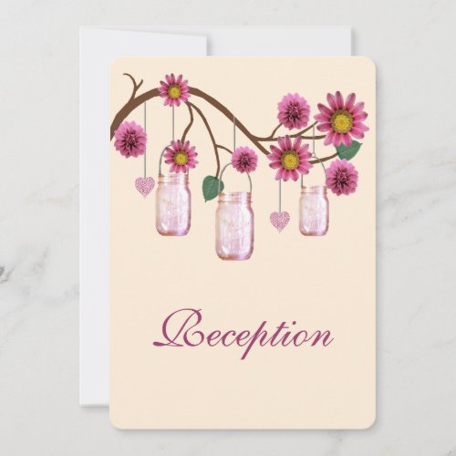 Pink Flowers Mason Jars Reception Card