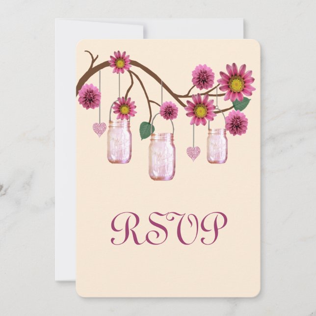 Pink Flowers Mason Jars Response Card (Front)