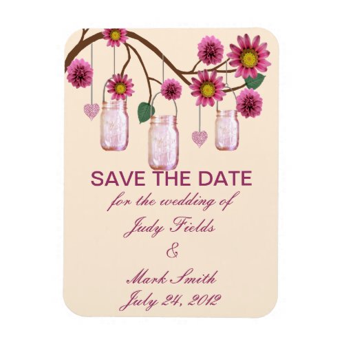 Pink Flowers Mason Jars Save The Date Magnet