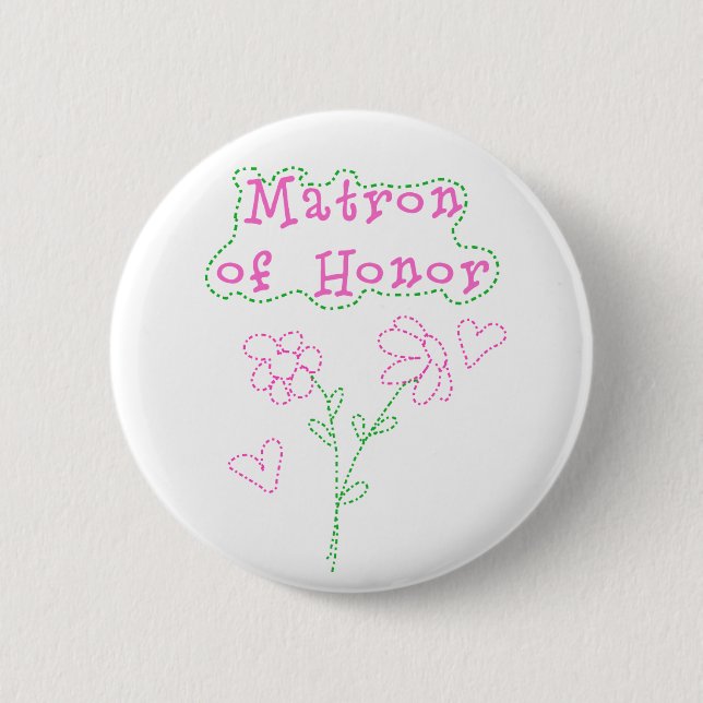 Pink Flowers Matron of Honor Button (Front)