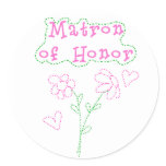 Pink Flowers Matron of Honor Classic Round Sticker