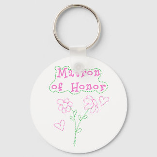 Pink Flowers Matron of Honor Keychain