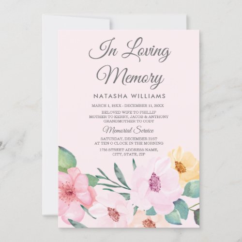 Pink Flowers Memorial Announcement Service